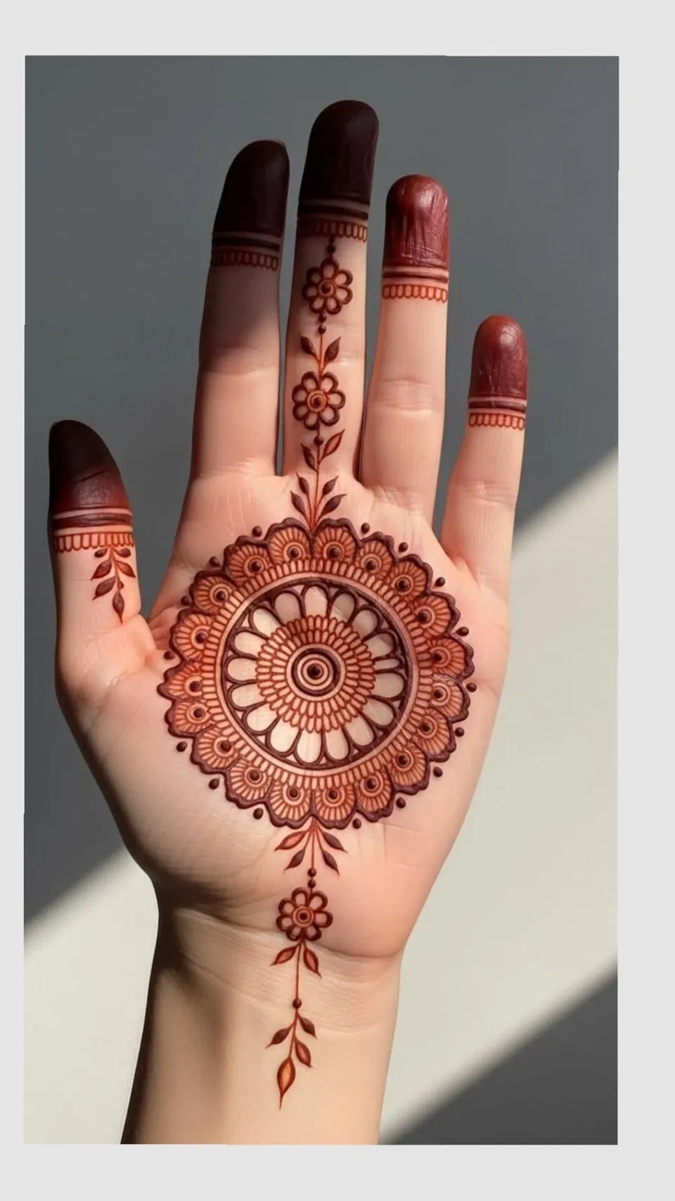 Aesthetic Minimal Back Hand Mehndi Design with Gol Tikki and Flowers for Teej (10)