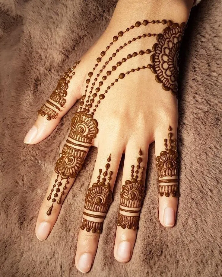 Aesthetic Arabic Back Hand Mehndi Design with Bel for Diwali (2)