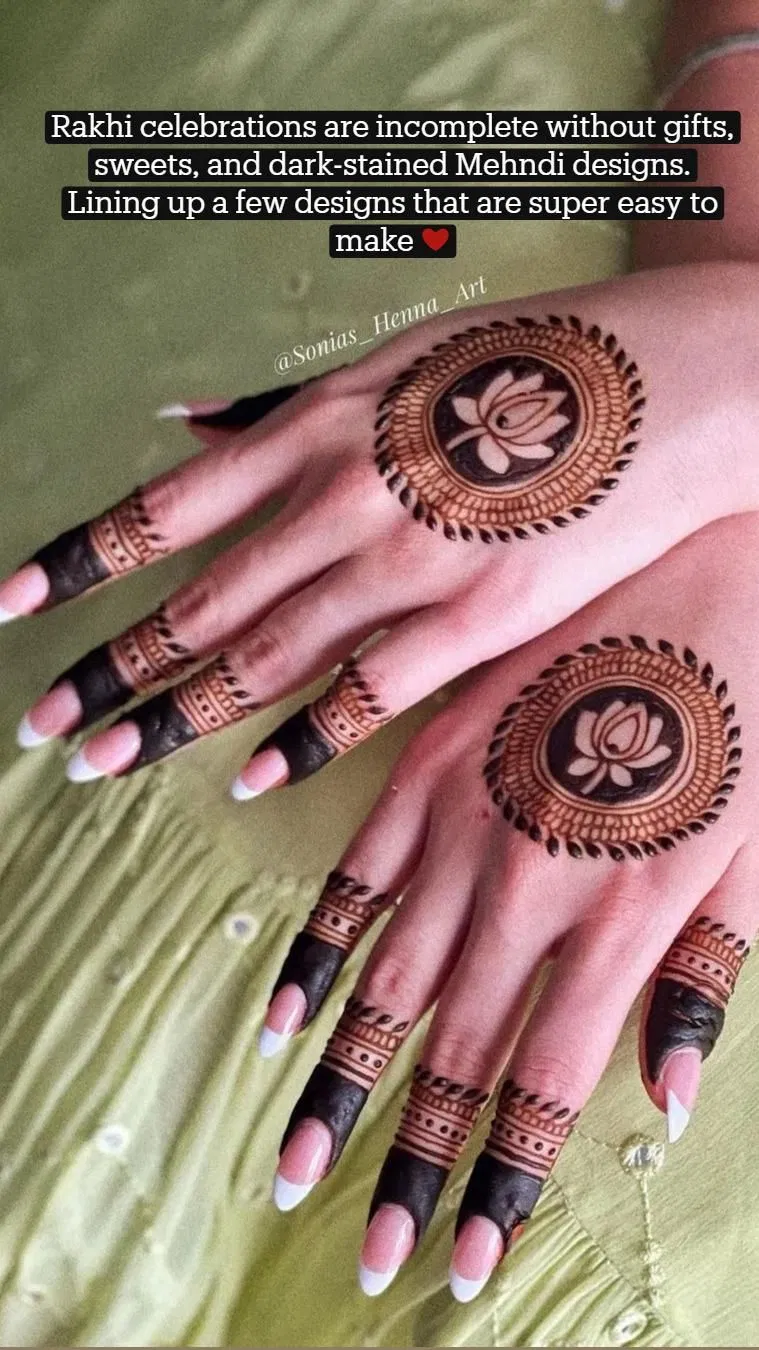 Minimal Simple Back Hand Mehndi Design with Gol Tikki, Deity and Lotus for Engagement (3)