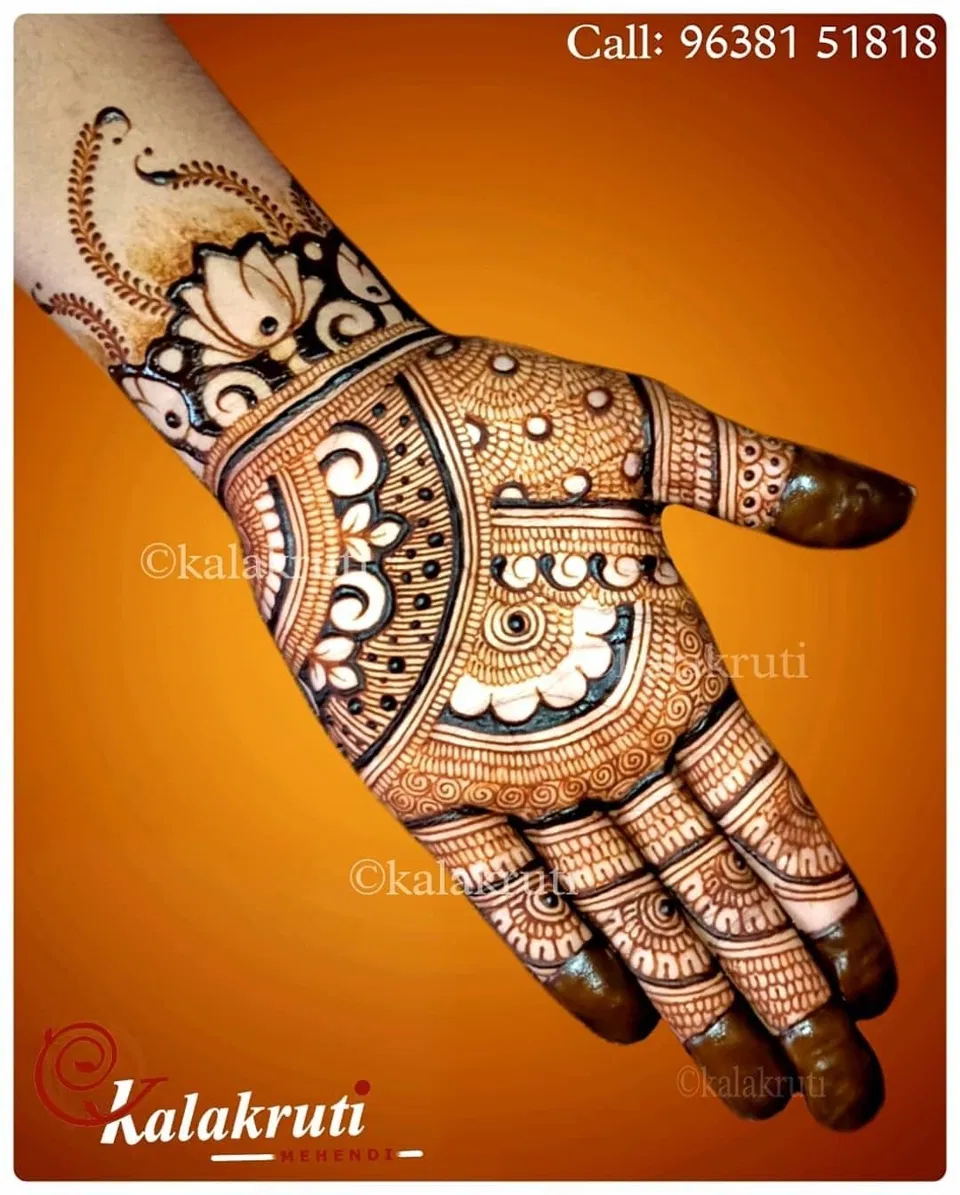 Back Hand Mehndi Design with Lotus for Karwa Chauth