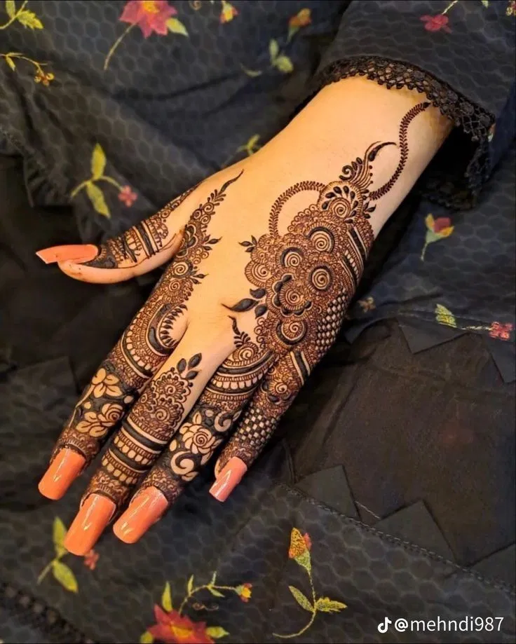 Indian Stylish Back Hand Mehndi Design with Gol Tikki and Flowers