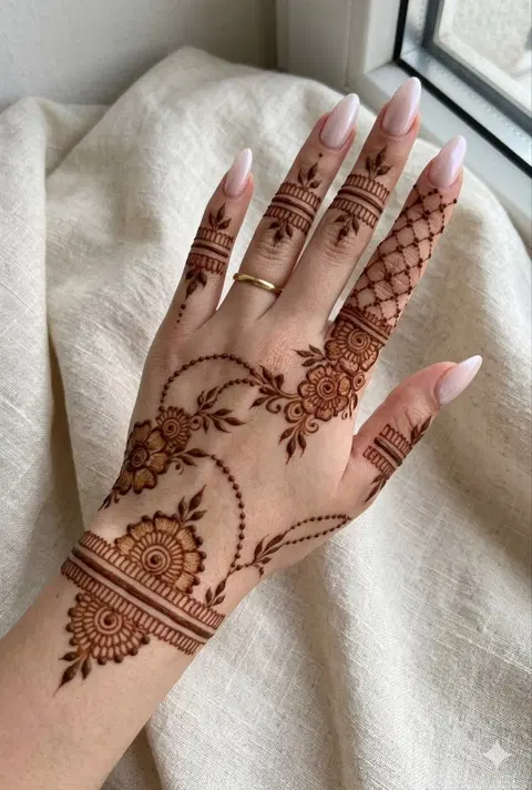 aesthetic arabic bel back hand mehndi design