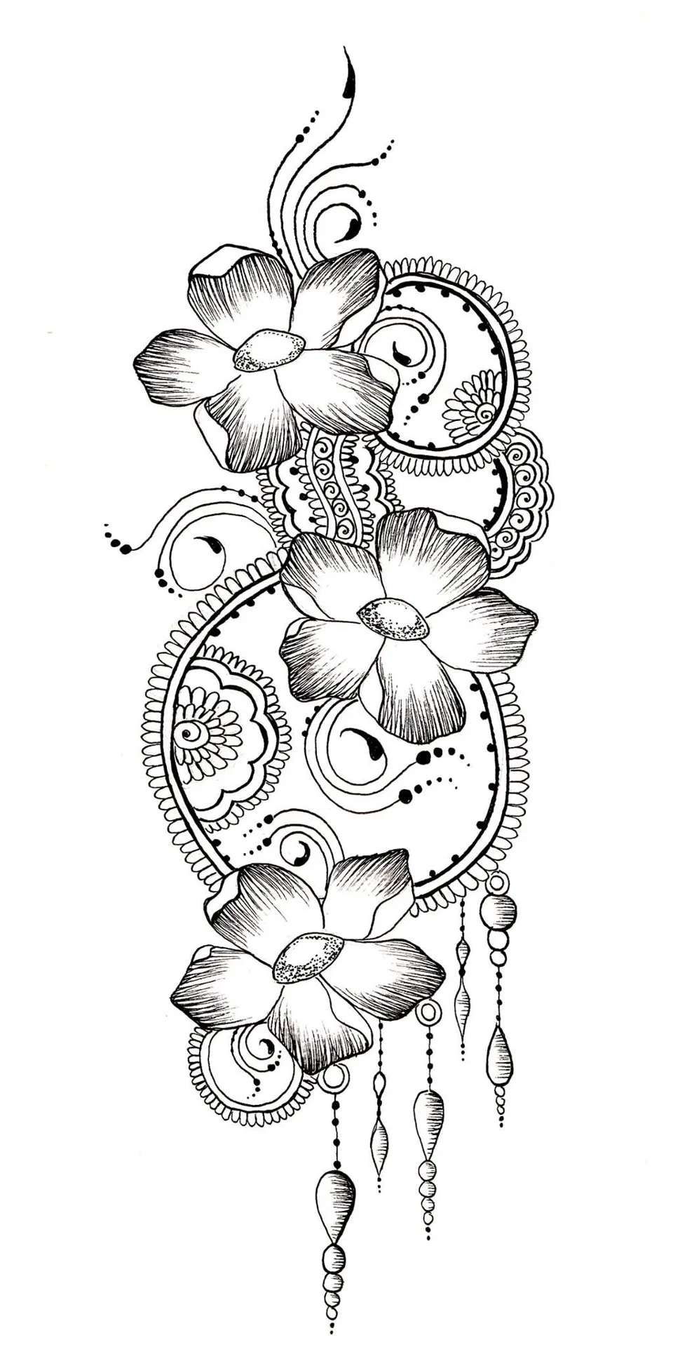 Half Hand Mehndi Design with Deity, Flowers and Moon