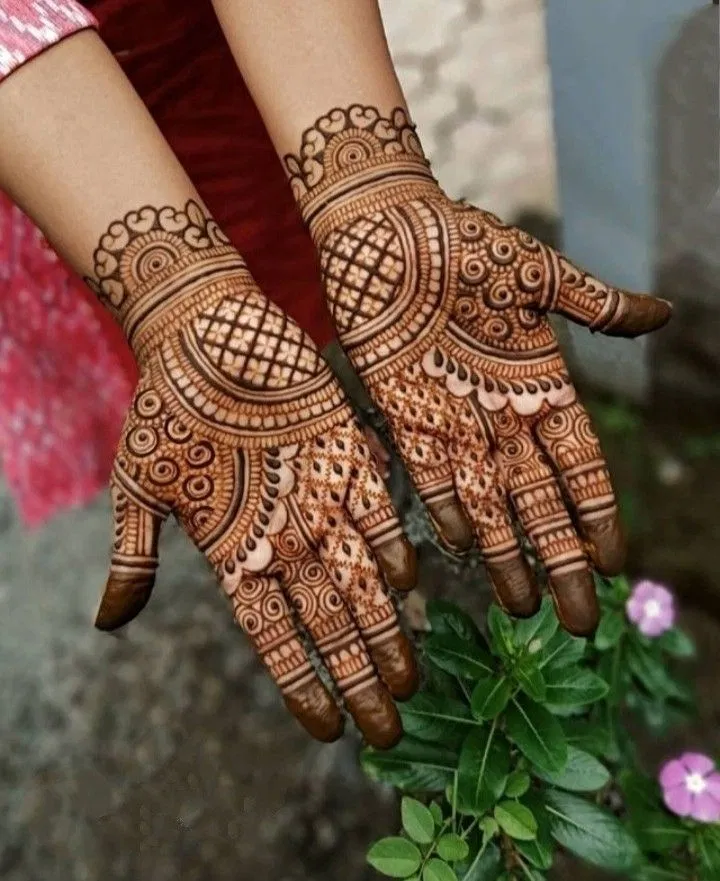 Arabic Simple Full Hand Mehndi Design with Gol Tikki and Flowers