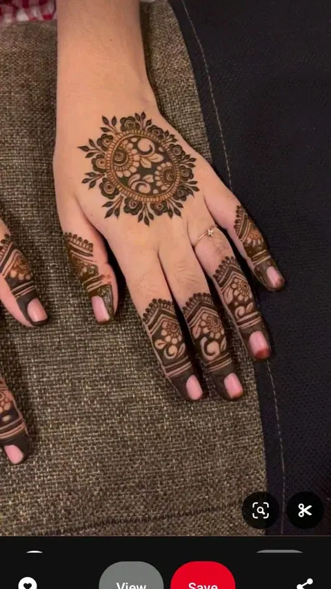 aesthetic simple circle back hand mehndi design