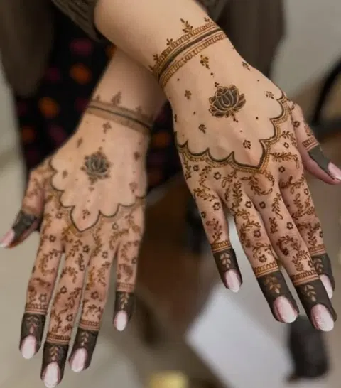 arabic bridal lotus back hand mehndi design
