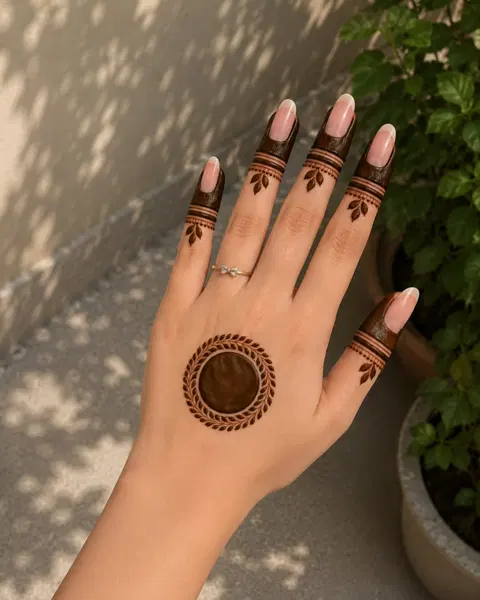 aesthetic minimal circle back hand mehndi design