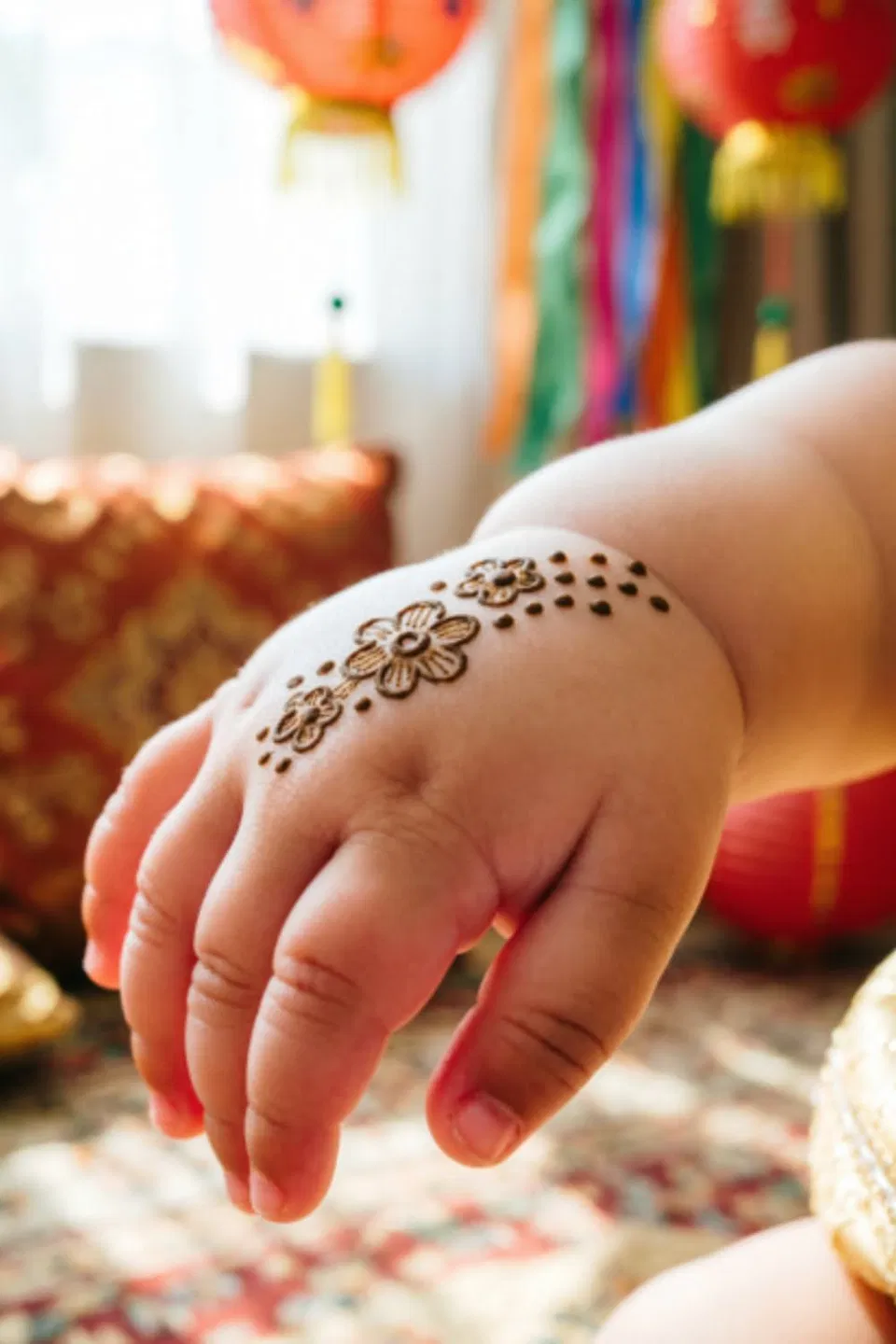 Aesthetic Minimal Back Hand Mehndi Design with Bel, Gol Tikki and Flowers (2)