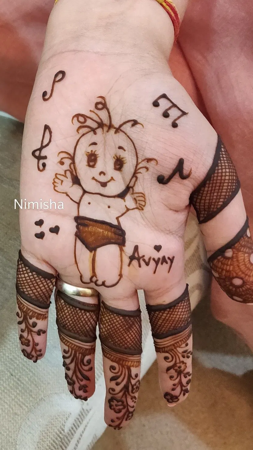 Simple Front Hand Mehndi Design with Figures