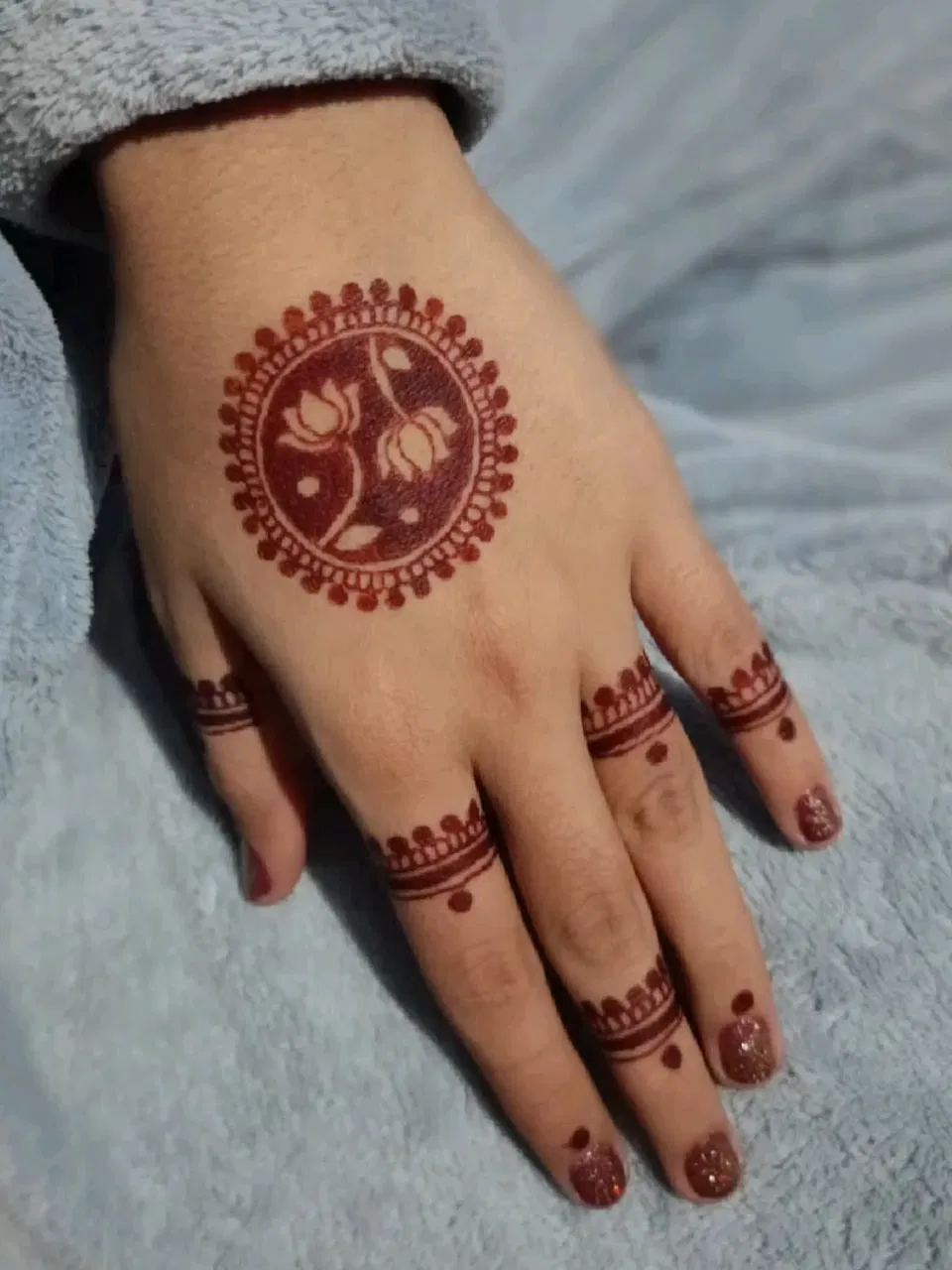 Minimal Simple Back Hand Mehndi Design with Gol Tikki and Lotus