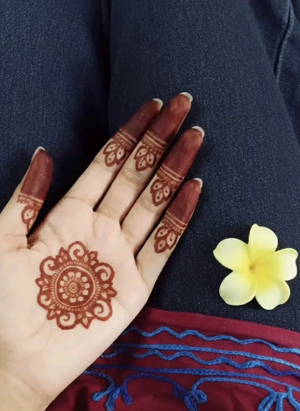 Aesthetic Minimal Finger Mehndi Design with Flowers and Jaal for Teej