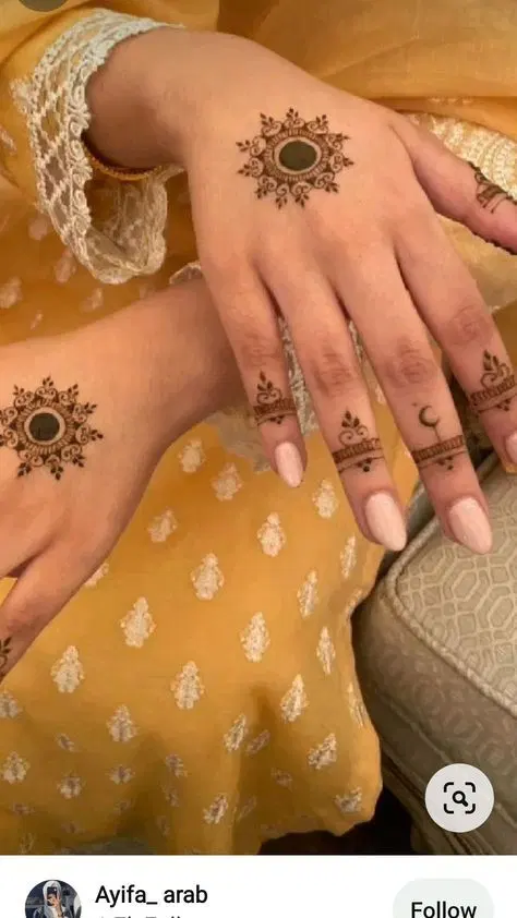 aesthetic minimal moon back hand mehndi design
