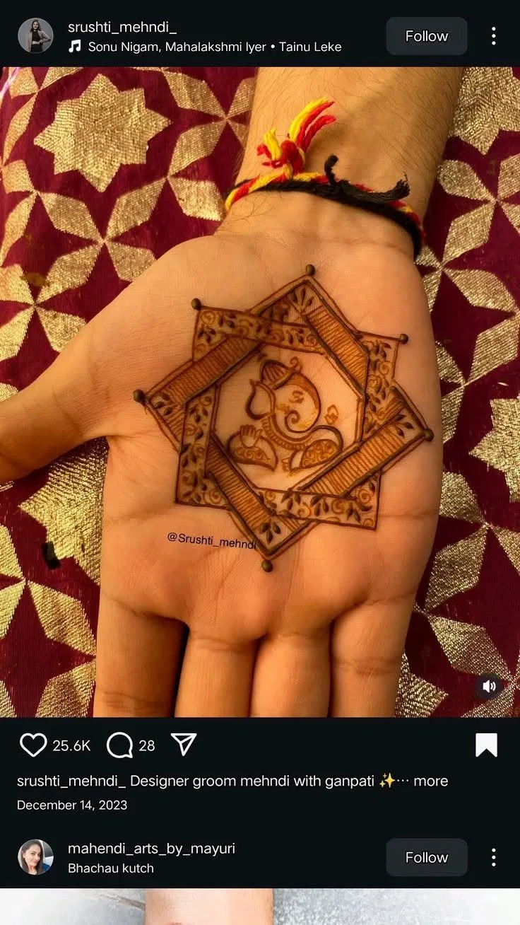 Royal Simple Back Hand Mehndi Design with Deity and Figures (2)