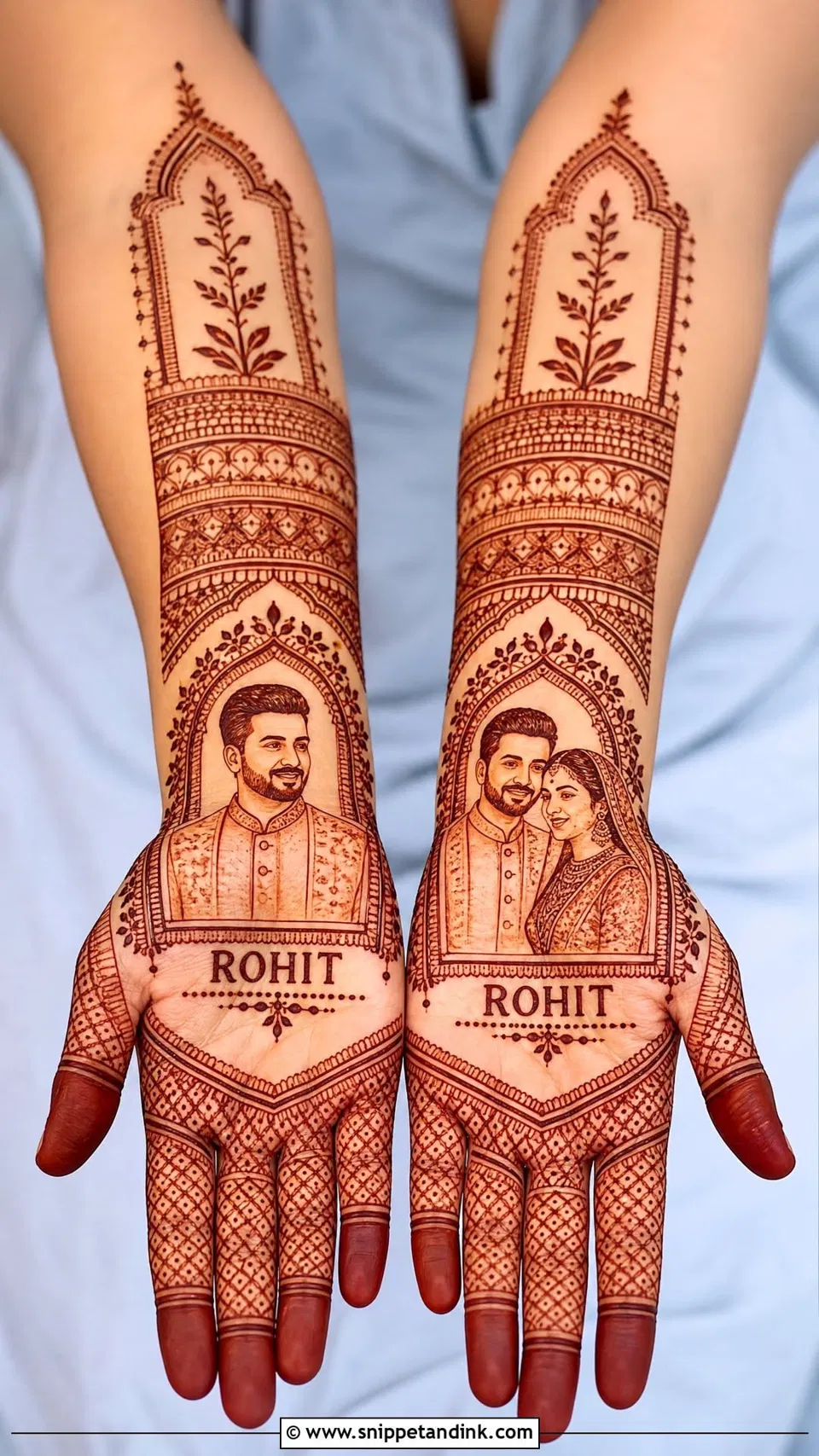Bridal Royal Foot Mehndi Design with Deity, Figures and Hidden Name