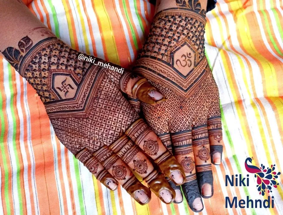 Aesthetic Back Hand Mehndi Design with Deity and Figures