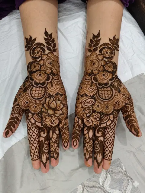 aesthetic bridal back hand mehndi design