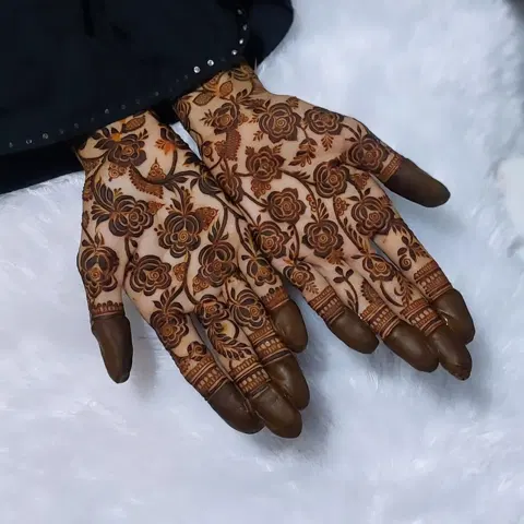 aesthetic arabic flower back hand mehndi design