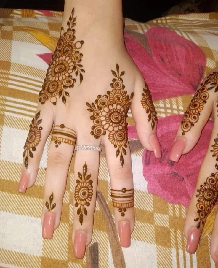 Aesthetic Minimal Back Hand Mehndi Design with Flowers (3)