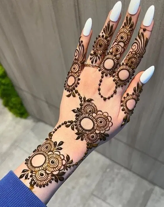 Simple Stylish Back Hand Mehndi Design with Bel and Flowers