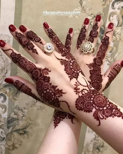 aesthetic bridal bel back hand mehndi design