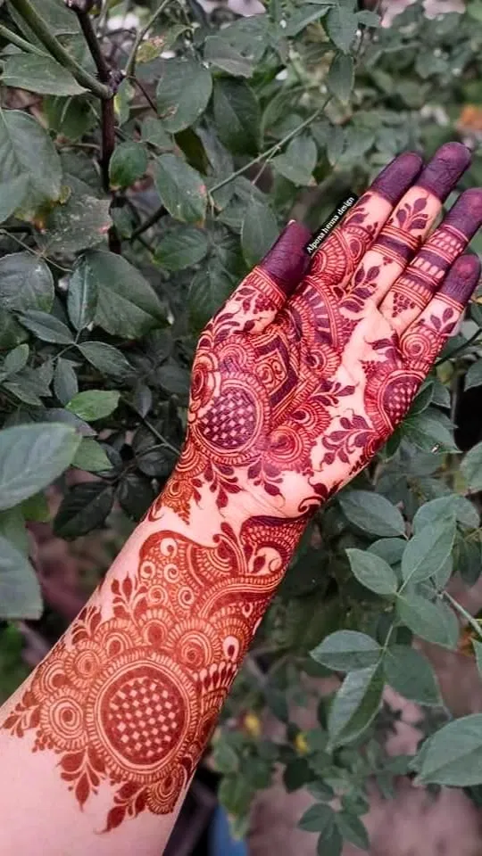 Aesthetic Arabic Front Hand Mehndi Design with Gol Tikki (25)