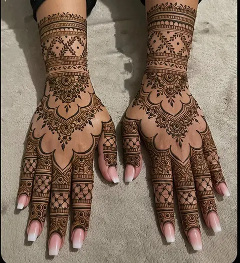aesthetic bridal back hand mehndi design