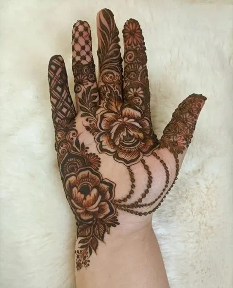aesthetic royal flower back hand mehndi design