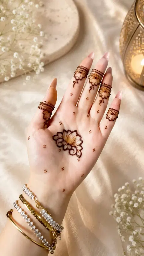 aesthetic bridal flower finger mehndi design