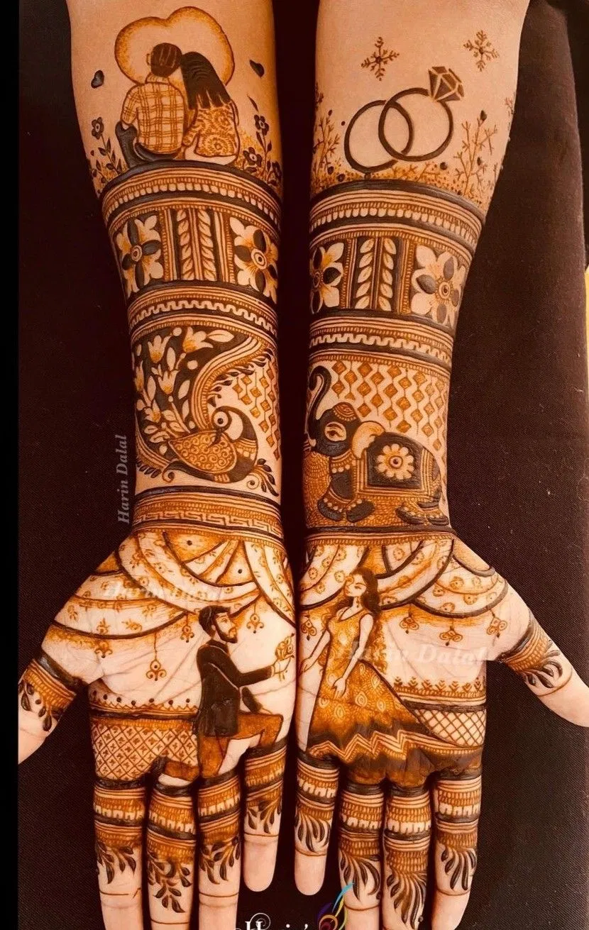 Bridal Stylish Foot Mehndi Design with Figures for Engagement (2)