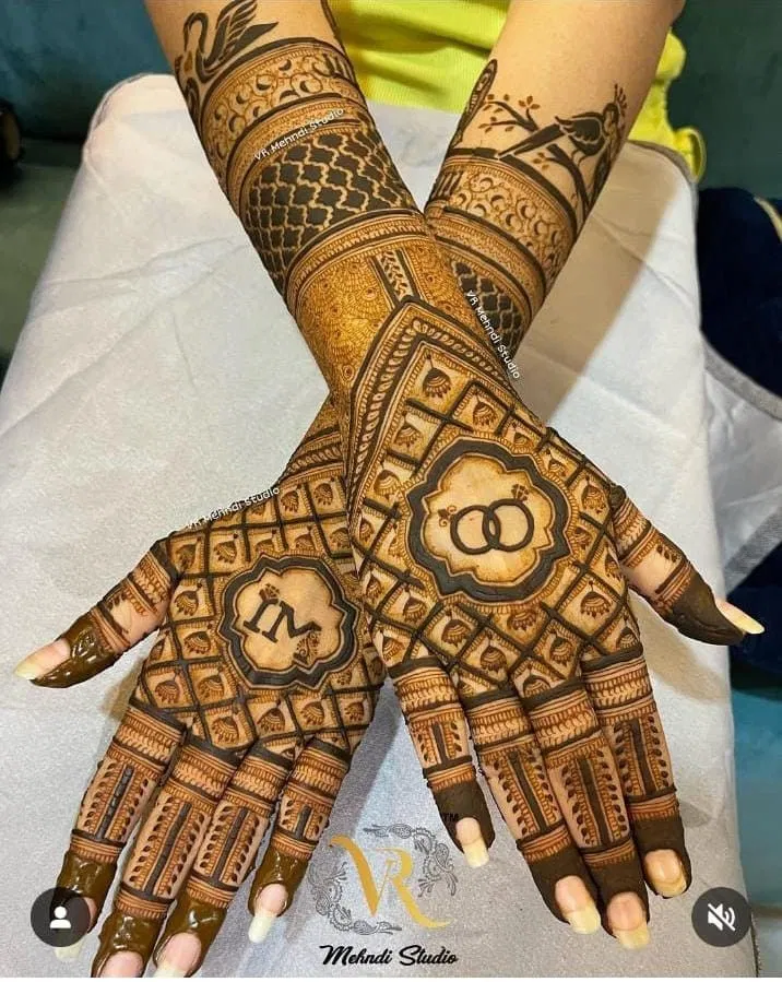 Bridal Indian Mehndi Design with Figures for Engagement