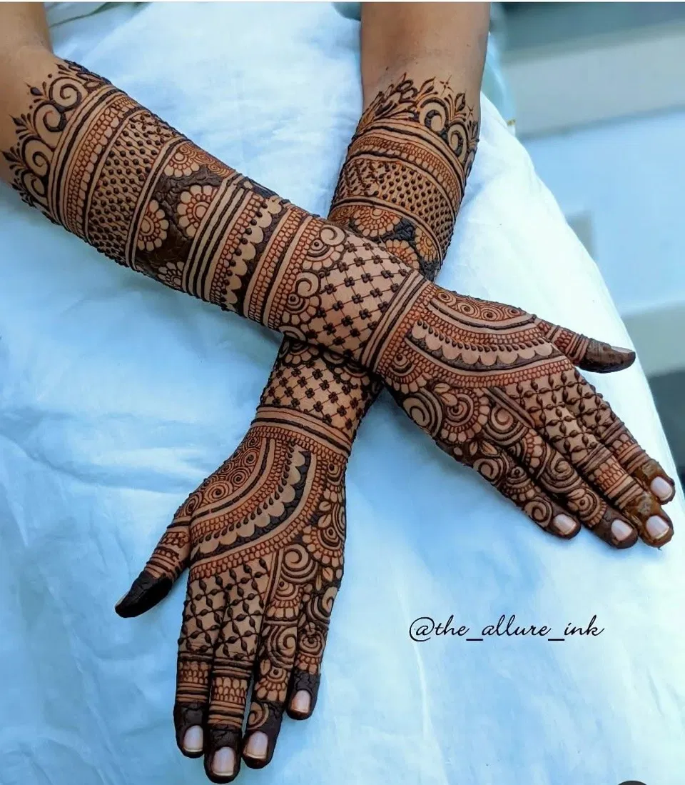 Bridal Indian Arm Mehndi Design with Figures for Karwa Chauth (2)