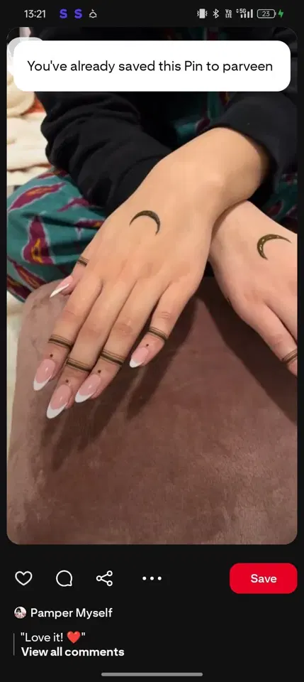 aesthetic simple moon finger mehndi design