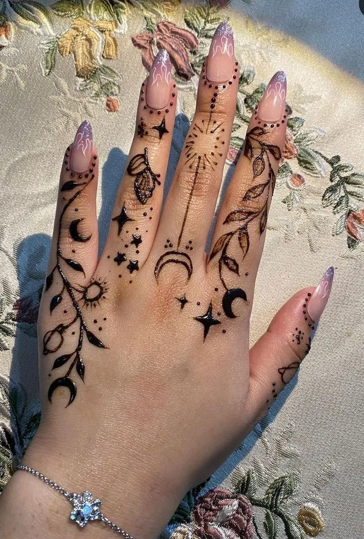 Aesthetic Arabic Finger Mehndi Design with Moon (5)
