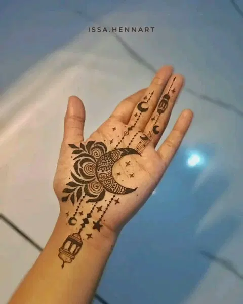 aesthetic arabic moon finger mehndi design