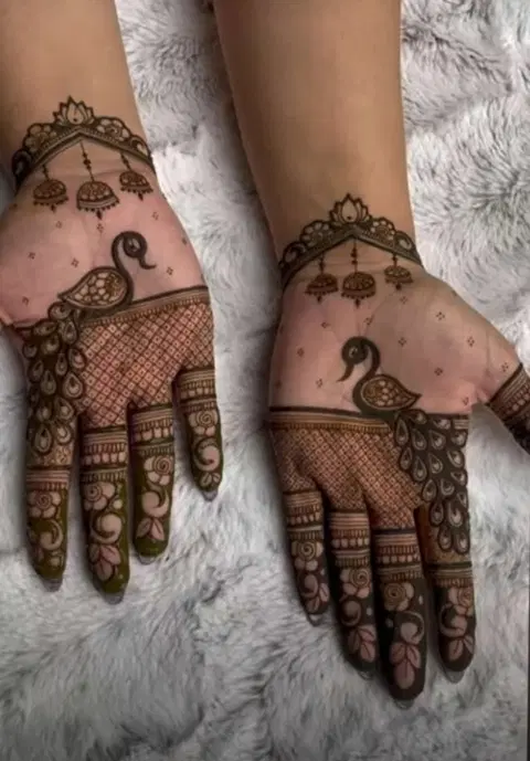 stylish peacock front hand mehndi design