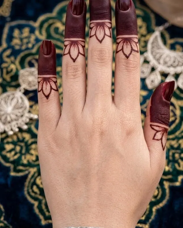 Minimal Royal Back Hand Mehndi Design with Flowers and Lotus