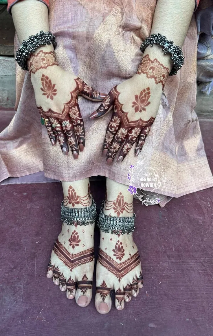 Bridal Indian Foot Mehndi Design with Lotus