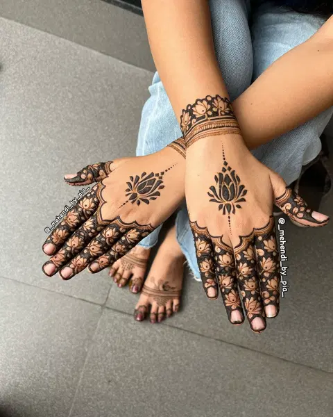 stylish lotus back hand mehndi design