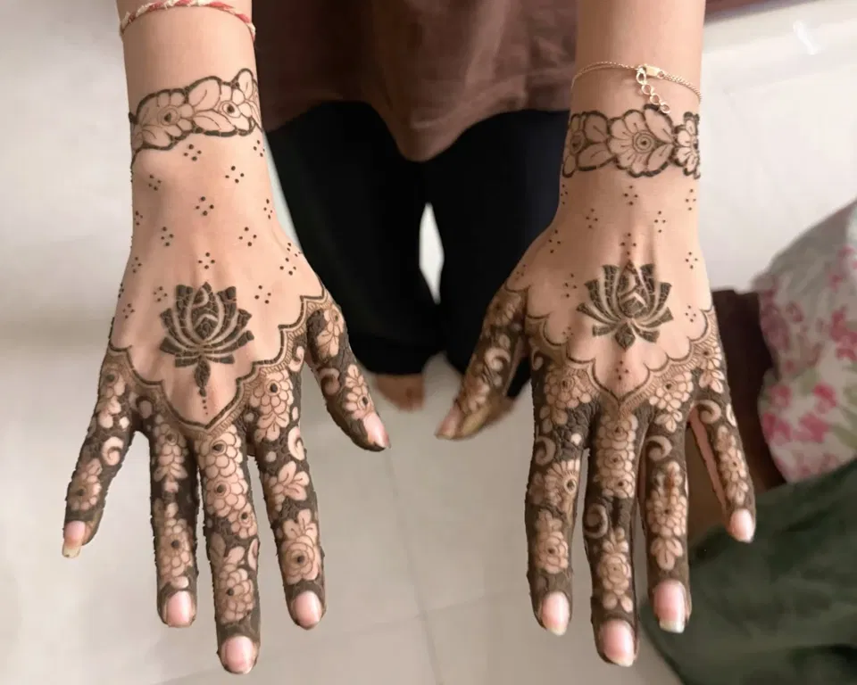 Simple Back Hand Mehndi Design with Flowers and Lotus (2)