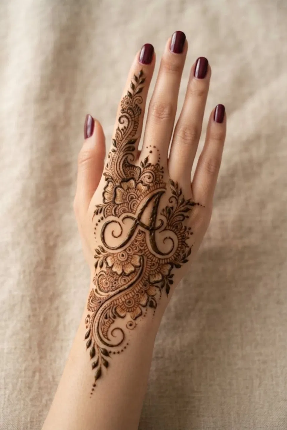 Arabic Stylish Arm Mehndi Design with Flowers and Hidden Name