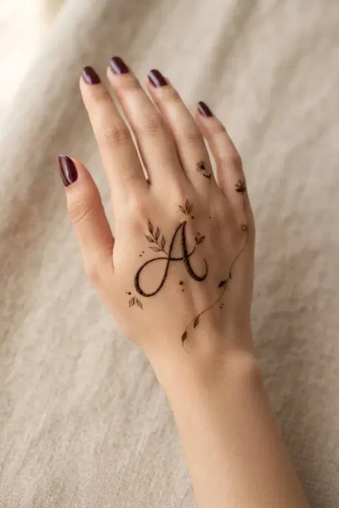 arabic minimal name back hand mehndi design