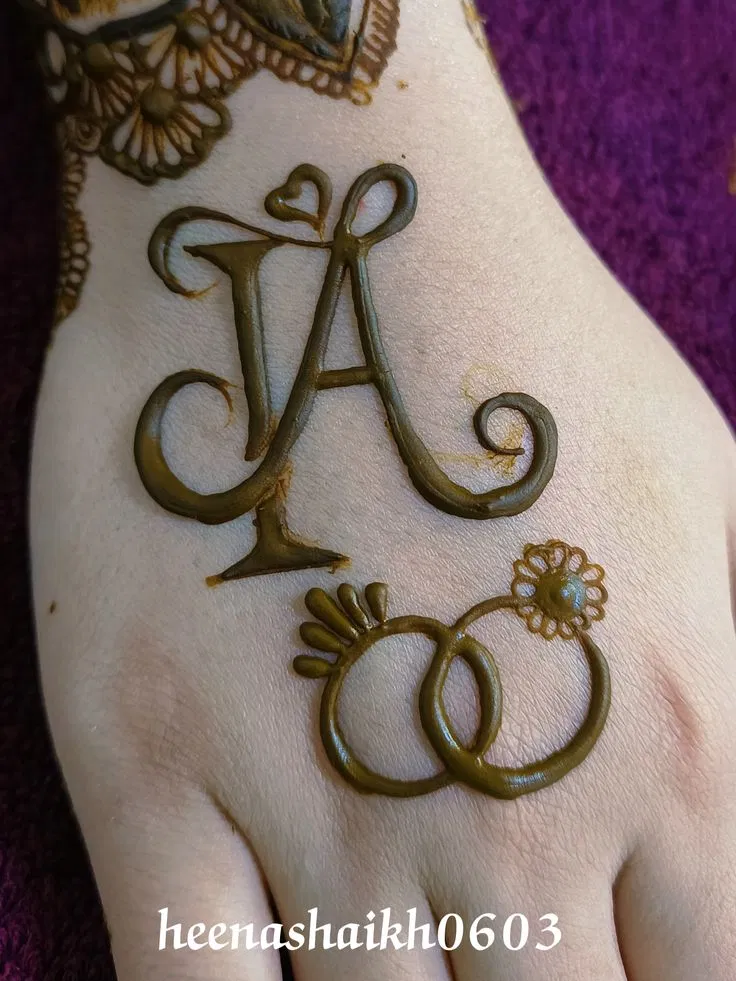 Arabic Stylish Finger Mehndi Design with Flowers and Hidden Name