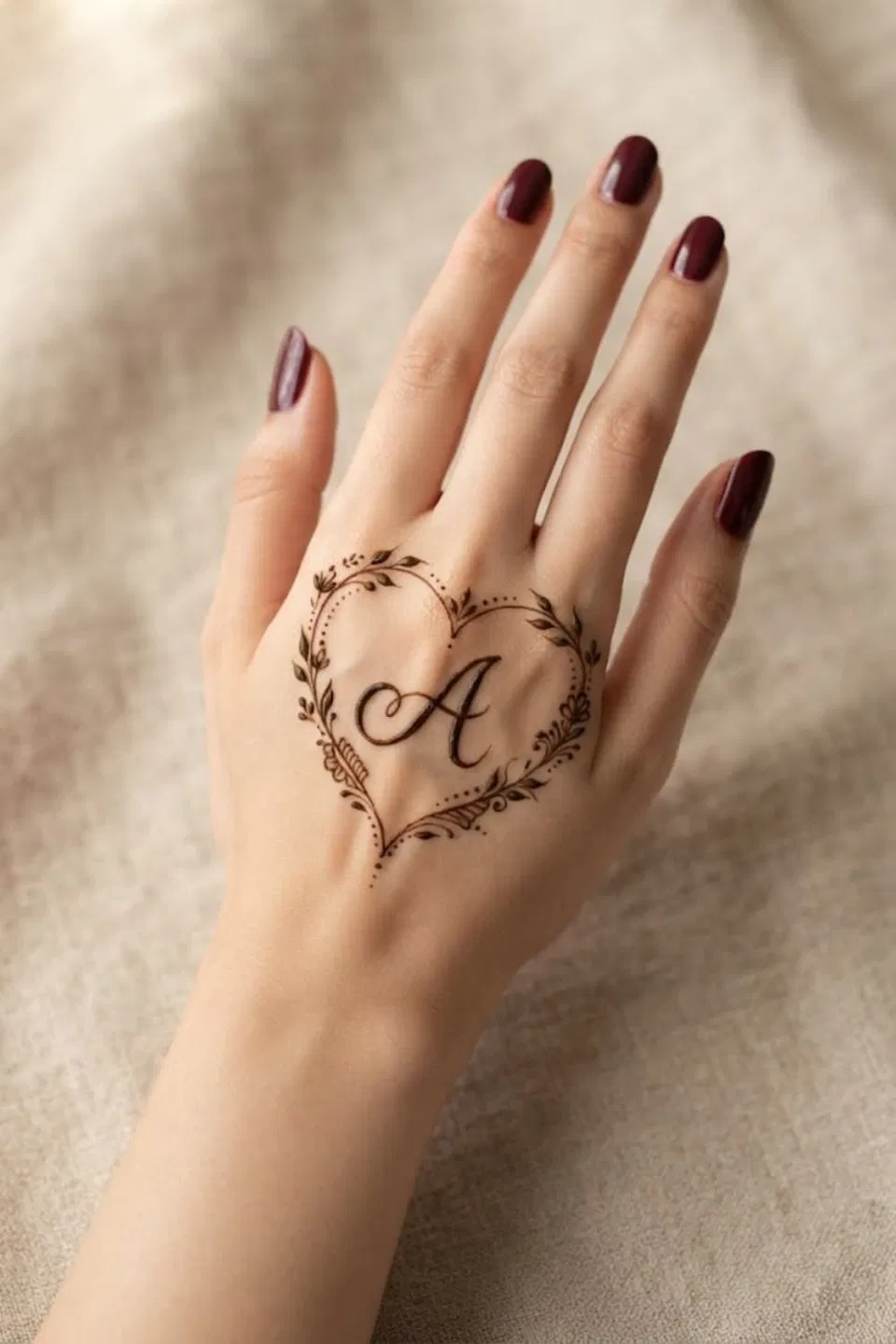 Simple Stylish Back Hand Mehndi Design with Hearts and Hidden Name