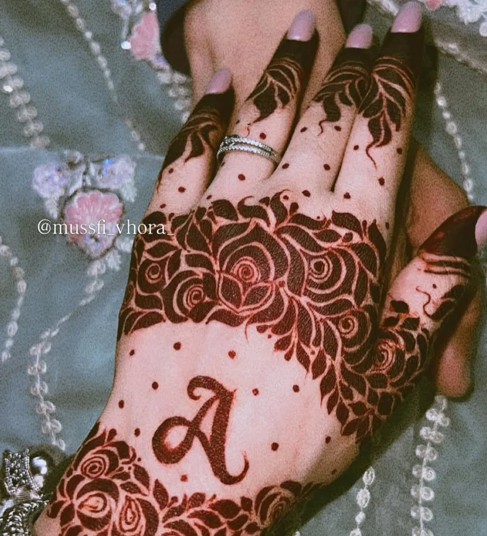 Arabic Simple Front Hand Mehndi Design with Flowers and Hidden Name (3)
