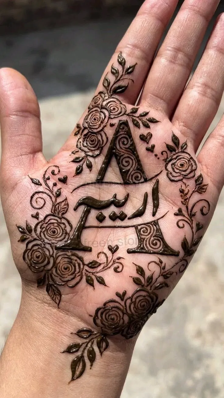 Arabic Simple Front Hand Mehndi Design with Hidden Name (4)