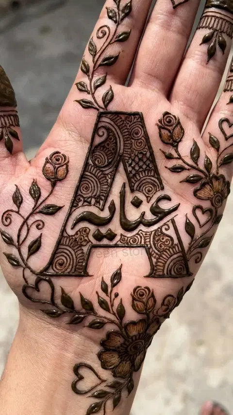 simple stylish name foot mehndi design