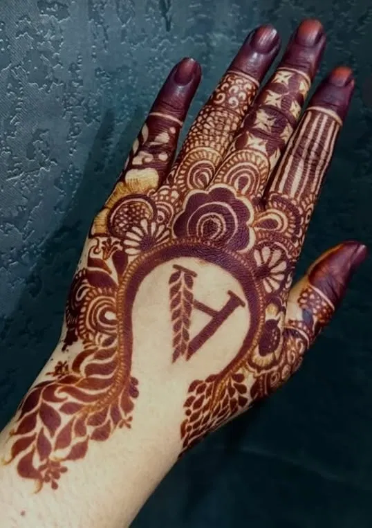 Stylish Back Hand Mehndi Design with Hidden Name (3)