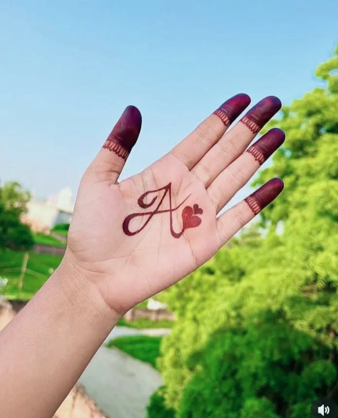 Simple Stylish Front Hand Mehndi Design with Hearts and Hidden Name (2)