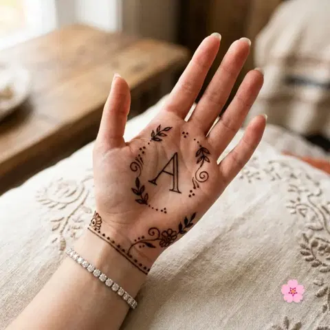 simple stylish name finger mehndi design