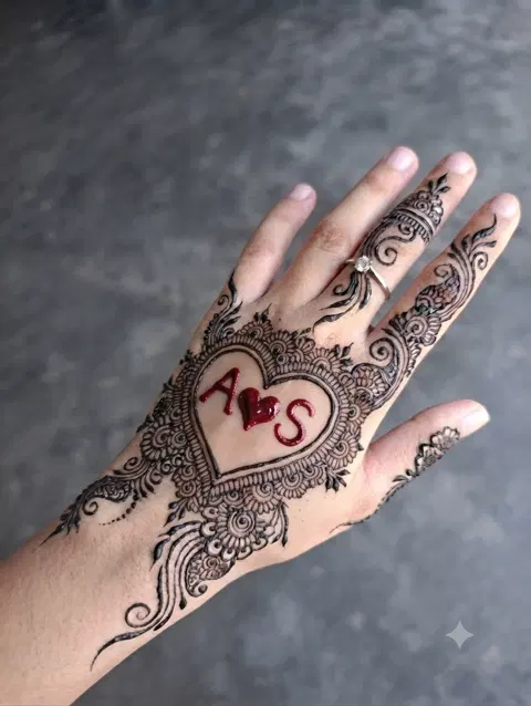 simple stylish heart back hand mehndi design
